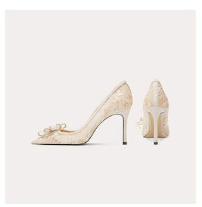 Bridal Wedding Women <b>Pumps</b> Crystal Bowknot Satin Sandals 2025 Summer Heels Party Prom Shoes - Product Image 3