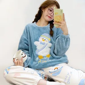 Winter Sleepwear Plush Lounge Fleece Night Suit 2 Piece pijamas importados de invierno Nightwear Set Flannel Pajamas For Ladies