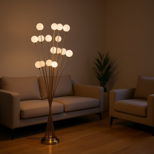 Lampada da Terra LED in Alluminio con 16 Luci a Globo in Acrilico, 61,5 Pollici, Design Moderno, Luce Bianca Calda, per Uso Residenziale - Product Image 2