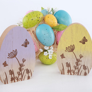 Insun New <strong>Wooden</strong> <strong>Easter</strong> <strong>Egg</strong> Ornaments DIY Desktop Decoration Purple/Yellow Color 12*8.5cm Size Home Gift - Product Image 1