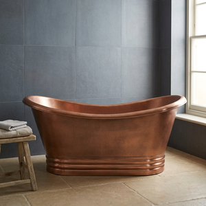 Baignoire autoportante en cuivre ovale, artisanale, en métal, marron classique, sans couvercle, pour la maison, l'hôtel, la salle de bain - I H C - Product Image 1