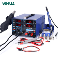 YIHUA 853D USB 2A Station de Retouche 3 en 1 pour Réparation de Téléphones Portables avec Fer à Souder, Dessoudeur et Pistolet à Air Chaud