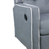 Fauteuil inclinable pivotant en tissu gris capitonné, avec garniture blanche, soutien ergonomique, idéal pour les salons et les chambres d'enfants, certifié BSCI