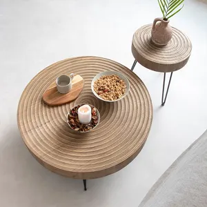 Yüksek kaliteli Nordic şekilli çağdaş Modern tarzı Metal yan masa ahşap ve demir çıkarılabilir sehpa