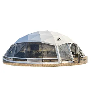 2024 personalizzato di lusso impermeabile Glamping tubo di acciaio spesso struttura geodetica tenda a cupola per Resort area pubblica