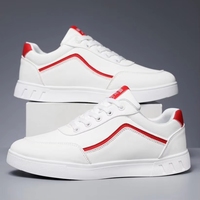 Chaussures de skate basses en cuir PU à rayures blanches et rouges pour hommes, à lacets, décontractées, pour la marche, vente en gros
