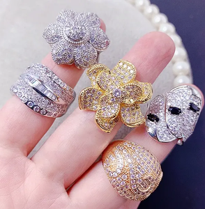Fashionable and High-end Heavy Industry Full Zirconium Micro Set Ring with Genuine Gold Plated Large Gemstone Rings Jewelry - Product Image 6