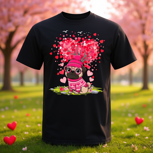 T-shirt per San Valentino con cuore e albero per gli amanti dei Pug - Product Image 3