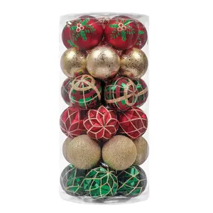 रेड ग्रीन गोल्ड 6 सेमी मैरी क्रिसमस क्रिसमस के गहने 2024 प्रतीक गेंदों क्रिसमस के गहने