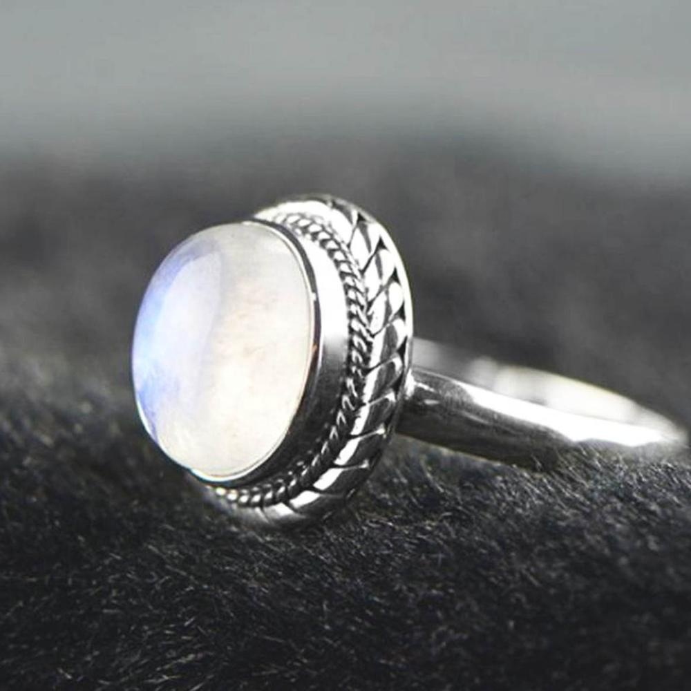 de oro Natural de la joyería de la piedra lunar, anillo Oval de piedras preciosas Vintage tailandés joyas de oro sólido