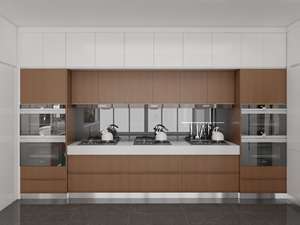 Modern Custom Kitchen Cabinets with Melamine Finish Plywood Laminate Countertops Includes Backsplash-for Home Use - Product Image 3