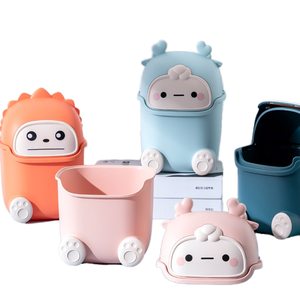 Premium Cute Cartoon Mini Desktop Trash Can with Swing Lid Small <b>Plastic</b> Waste Basket Dinosaur <b>Dustbin</b> for Office Vanity Bedside - Product Image 1