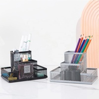 Guichet unique vente en gros accessoire de bureau multifonction 4 compartiments organisateur de bureau en maille métallique