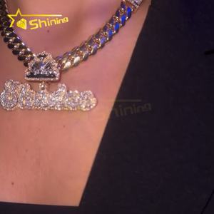 Liontin nama Mossanite liontin Iced Out VVS Moissanite liontin huruf perak 925 perhiasan Hip Hop berlapis emas - Product Image 4