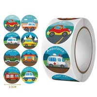 400 autocollants circulaires imprimés en couleur par rouleau, thème tracteur et voiture de dessin animé, pour l'apprentissage de l'anglais, jouet adhésif pour enfants, tableau de récompenses pour voitures