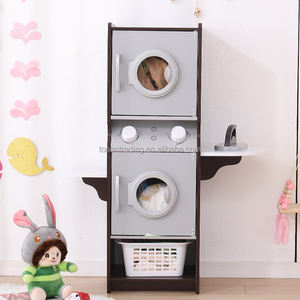 Lave-linge en bois pour enfants, jeu de rôle d'intérieur, avec fer à repasser et panier - Product Image 2