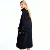 Manteau décontracté long à capuche et col en V pour femme QianZhuang, avec grandes poches, coupe ample en H, fermeture boutonnée, mélange de laine, taille XL