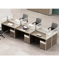 Poste de travail modulaire moderne et écologique pour 4 personnes avec cloison, bureau en bois pour personnel, tiroirs de rangement, pour bureau à aire ouverte