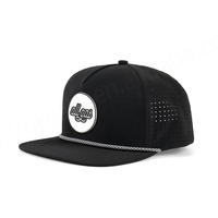 Gorra Snapback Personalizada de Alta Calidad con 5 Paneles, Agujeros Cortados a Láser, Hoja Tropical, Logotipo de Goma, Estructura de Cuerda y Visera Curva
