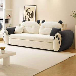 Panda Theme Two Seat Fabric Extendable Sleeper <b>Sofa</b> <b>Bed</b> Reclining Couch Adjustable Height Dual Function for Living Room Bedroom - Product Image 1