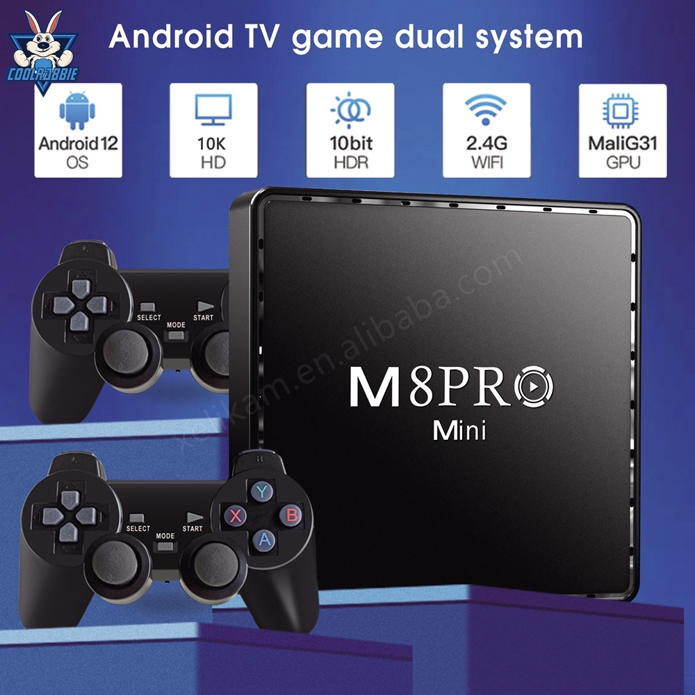 CoolRabbie M8 Pro Mini jeu TV Box Android 12 jeux double système H313 64G 10K 10000 Console de jeu vidéo rétro pour PSP/N64/PS1