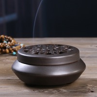 Brûleur d'encens en céramique bleu clair avec couvercle, brûleur d'encens décoratif en céramique de luxe