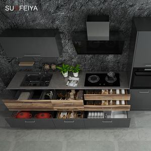 Sortie d'usine Armoire de cuisine complète moderne à emballage plat en HPL gris mat Conception - Product Image 4