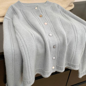 <span class=keywords><strong>Cardigan</strong></span> in Maglia da <span class=keywords><strong>Donna</strong></span> Autunno Inverno, Traspirante, Spesso, Collo Tondo, Manica Lunga, <span class=keywords><strong>Rosa</strong></span> Francese, Tinta Unita con Bottoni - Product Image 3