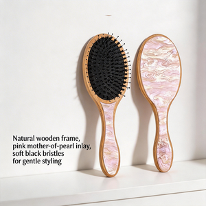 Brosse démêlante en bois de bambou avec logo personnalisé, qualité supérieure, poils de sanglier bouclés, pour sèche-cheveux, pour femmes - Product Image 3