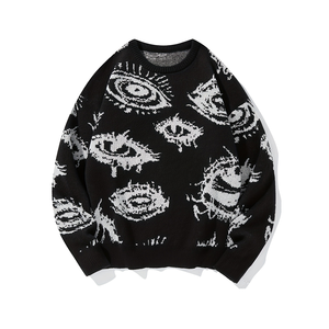 Pull en polyester tricoté décontracté pour homme, motif jacquard tendance avec logo frontal et yeux, anti-boulochage, manches longues, idéal pour l'hiver - Product Image 1