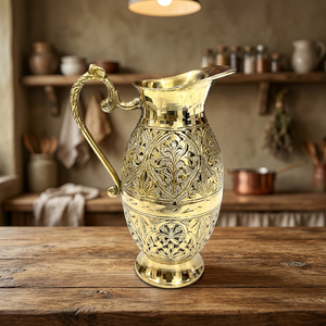 Pot à eau en métal oriental avec poignée, finition dorée, pichet décoratif sans couvercle - Product Image 5