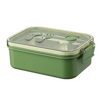 Boîte repas carrée hermétique en acier inoxydable avec cuillère et fourchette intégrées, couvercle en plastique anti-fuite, portable, à un seul niveau