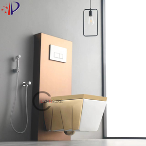 WC mural suspendu gris, simple, plaqué or, avec bon système de chasse d'eau - Product Image 1