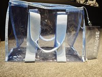 Sac fourre-tout en PVC transparent imperméable personnalisé avec pochette zippée amovible et poignée en sangle pour la plage et les voyages, 43x30x20cm