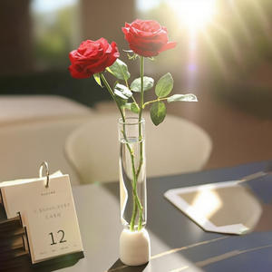 Vaso in Vetro Alto e Trasparente <span class=keywords><strong>con</strong></span> Base in Pietra di Giada, Decorazione Casa di Lusso, Vaso Vuoto <span class=keywords><strong>con</strong></span> Base in Gemma - Product Image 2