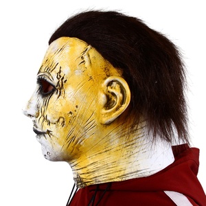 Masque intégral en latex craquelé demi-jaune demi-blanc, cheveux foncés, cicatrice sanglante, drôle, original, tendance, pour Halloween, cosplay, fête - Product Image 5