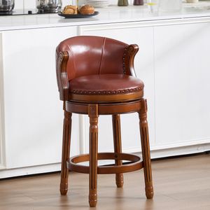 Modern Genuine Leather Wooden <b>Bar</b> <b>Stools</b> with Backrest for Home Kitchen Dining Room Cafe-<b>Bar</b> Height - Product Image 3