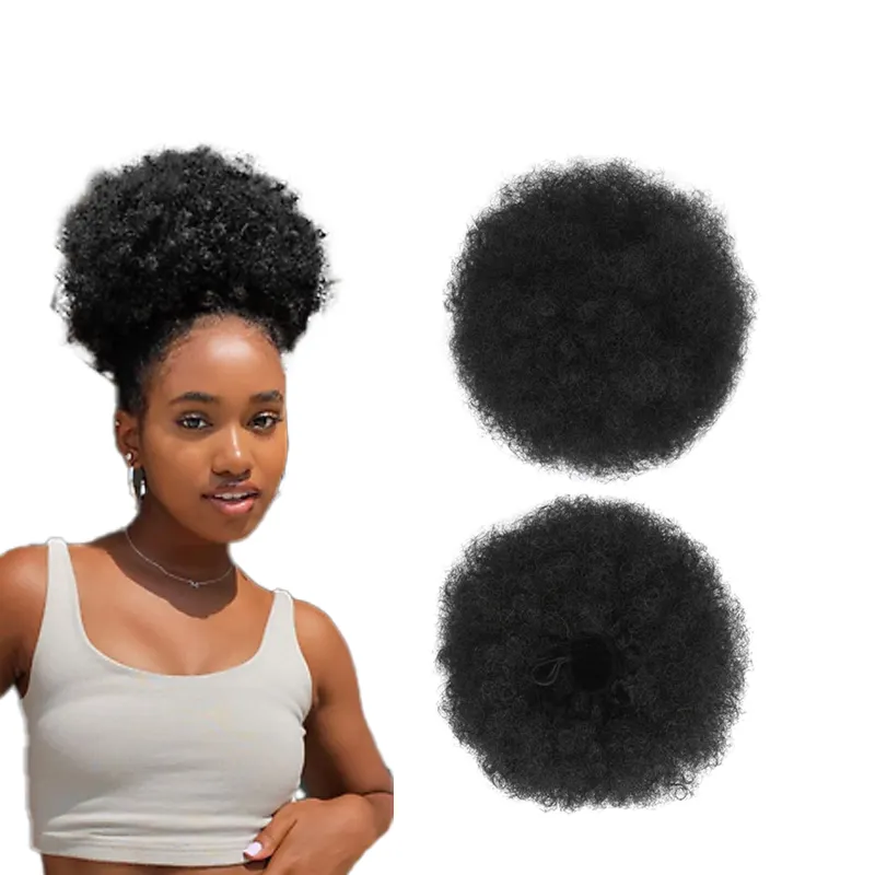 Hotsale Afro Puff cordón Cola de Caballo moño 6-8 pulgadas esponjoso corto rizado pelo para mujeres negras Material sintético para uso diario