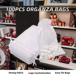 Sacs en organza en maille PVC Nuocheng NC062505, 100 pièces, 4x6, avec logo personnalisé, pochette à bijoux, cordon de serrage, cadeau, bonbons pour mariage, fête - Product Image 2