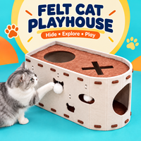 Lit superposé pour chat en feutre personnalisé, lit pour chat d'intérieur à deux niveaux avec découpes en forme d'arête de poisson, meubles pour animaux de compagnie pour plusieurs chats