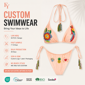 Fabricante de Bikinis, Traje de Baño Bordado con Cuentas Personalizado, <span class=keywords><strong>Bikini</strong></span> con Cordones, Bikinis Triangulares Sexys y Ropa de Playa para Mujer - Product Image 1