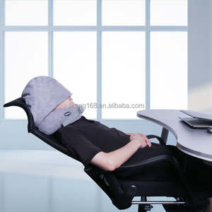 Bantal leher perjalanan dengan bantal Hoodie pesawat busa memori berkualitas cocok untuk <span class=keywords><strong>Kit</strong></span> tidur berkendara mobil kantor dengan penyumbat telinga tas mewah - Product Image 4