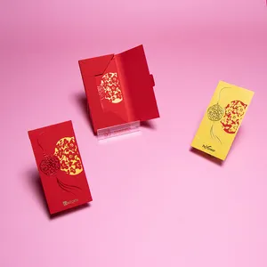 Envelope vermelho com estampa personalizada em folha de ouro, flor cortada a laser, com sensação de toque, envelope vermelho