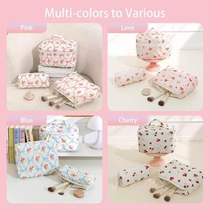 <b>Large</b> Capacity Floral Quilted <b>Makeup</b> <b>Bag</b> for Women Soft Cotton Custom Print Cosmetic Travel <b>Makeup</b> <b>Bag</b> Lady Style - Product Image 4