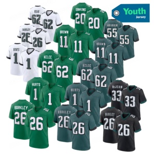 Ventes en gros de maillots de football américain pour jeunes de Philadelphie, 26 Barkley, 62 Hurts, 33 DeJean, maillots cousus, maillots personnalisés avec logo - Product Image 1