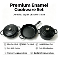 Ensemble de casseroles en fonte 3 pièces, compatible four, antiadhésif, en émail, pour cuisinières à induction et à gaz