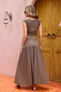 Conjunto de 2 Piezas de Verano Informal, Top Corto sin Espalda <span class=keywords><strong>con</strong></span> Cuello Tipo Bra y <span class=keywords><strong>Falda</strong></span> Plisada hasta el Tobillo - Product Image 6