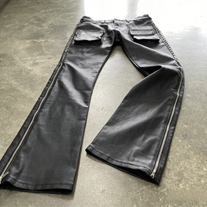 <span class=keywords><strong>Jeans</strong></span> <span class=keywords><strong>Larghi</strong></span> da Uomo in Denim Cerato Stile High Street Streetwear Hip Hop, Pantaloni Vestibilità Ampia in <span class=keywords><strong>Pelle</strong></span> Cerata Lavata con Cerniera - Product Image 3