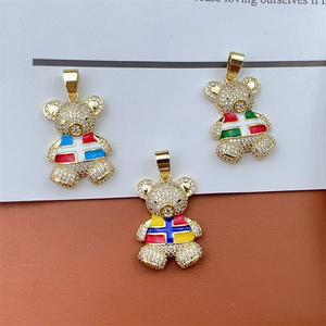 Atacado Moda Bonito Animal Pingente Colar Branco Pedra Caixa Cadeia Hip Hop Jóias Diamante Colorido Esmalte Ursos Colar - Product Image 3