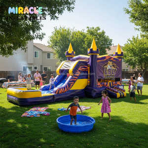 Château gonflable commercial avec toboggan aquatique, mascotte tigre 3D, château gonflable avec piscine pour location événementielle - Product Image 1